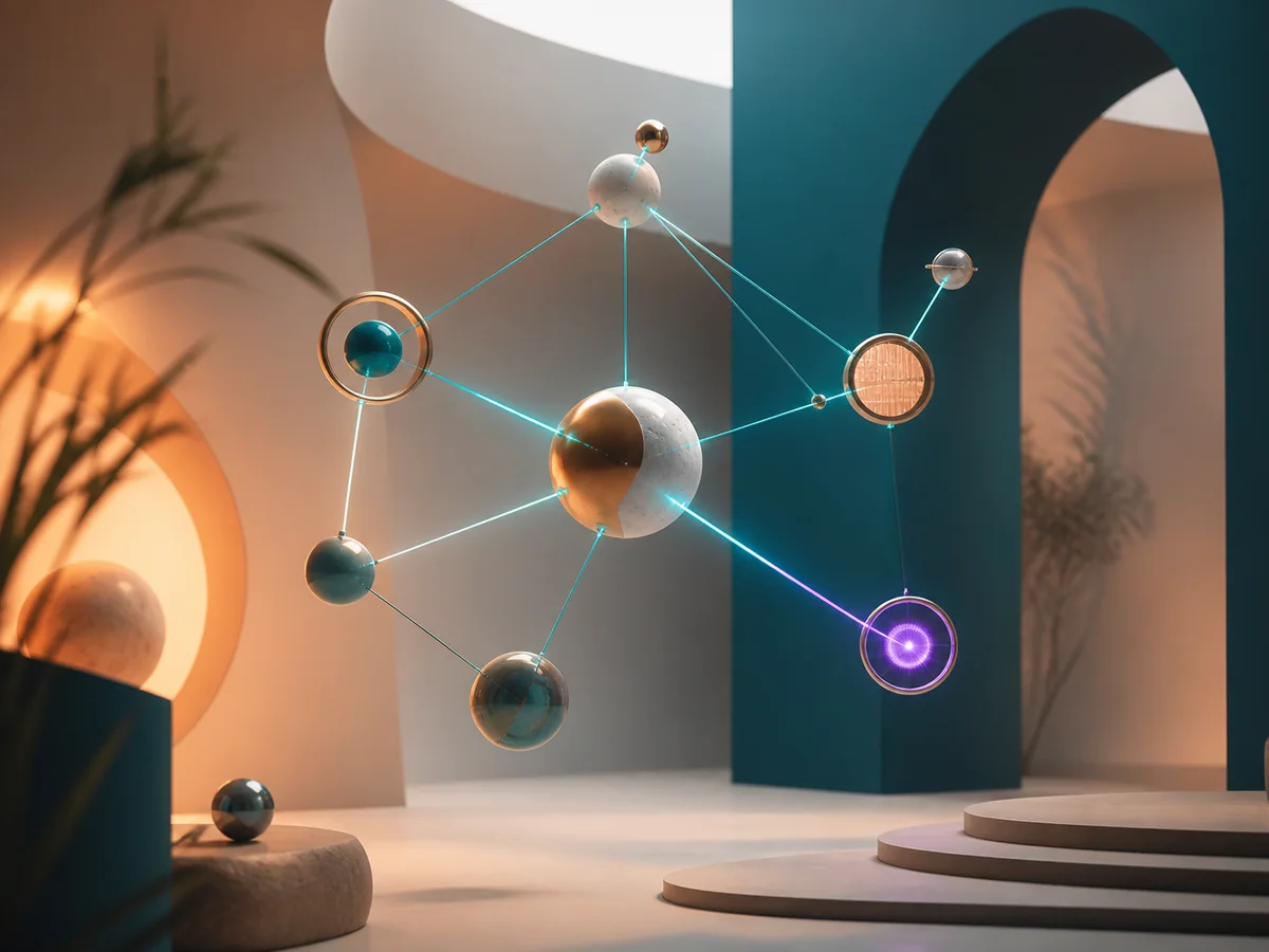 Connected luminous pathways representing an organised custom AI system